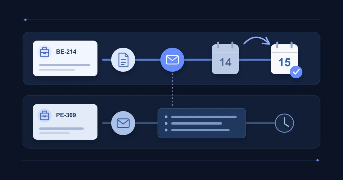 Two application records with separate timelines linking a resume, recruiter messages and a rescheduled interview.