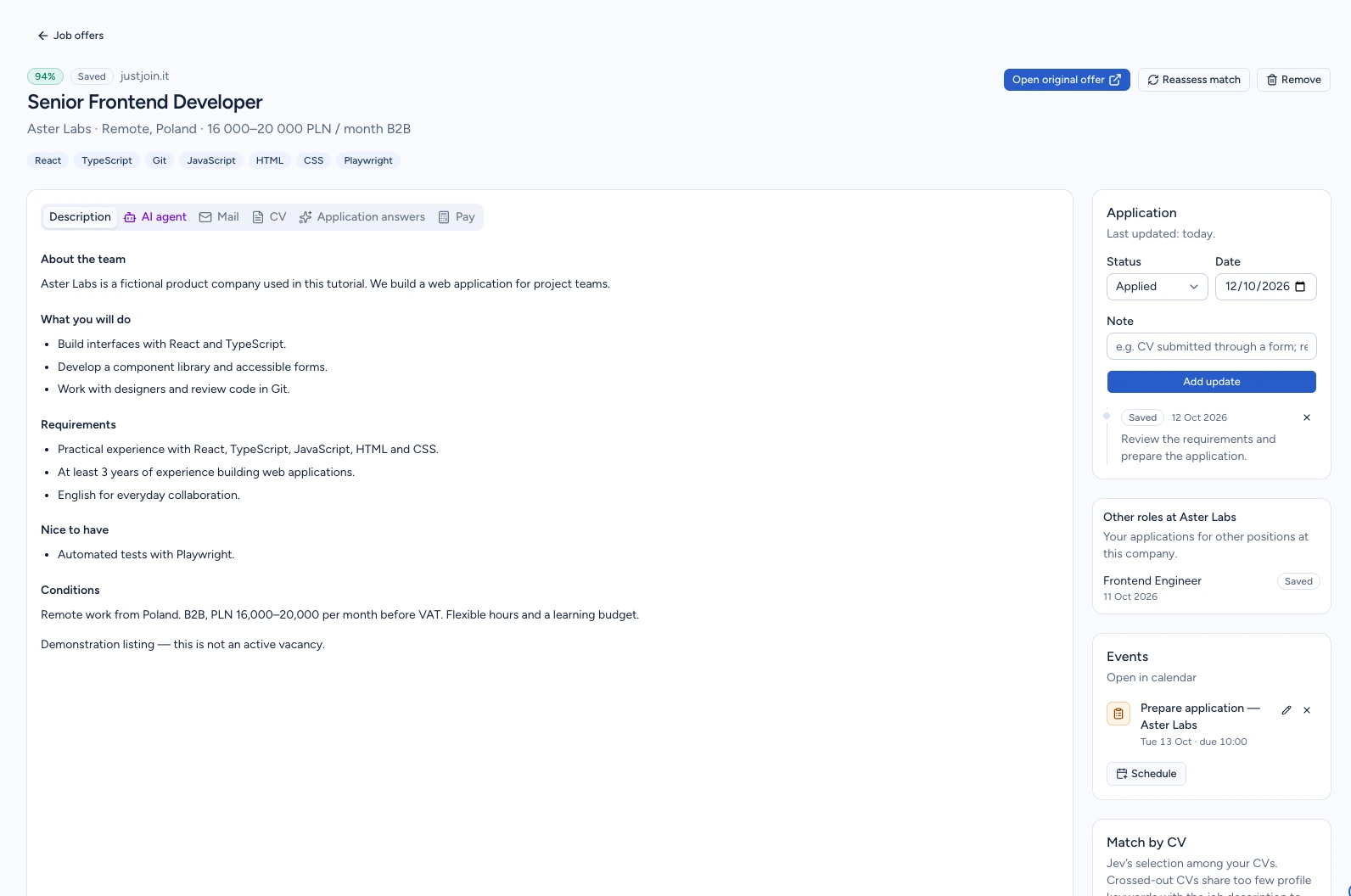 Aster Labs offer after refreshing with its saved status, note and task deadline