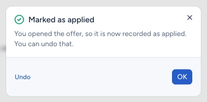 Marked as applied message with an Undo button