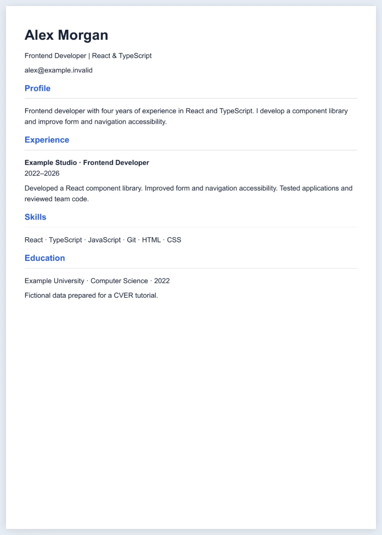 One-page Alex Morgan CV PDF with the revised profile and unchanged employment dates