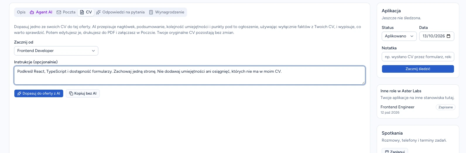 CV Frontend Developer i polecenie podkreślenia React, TypeScript oraz dostępności