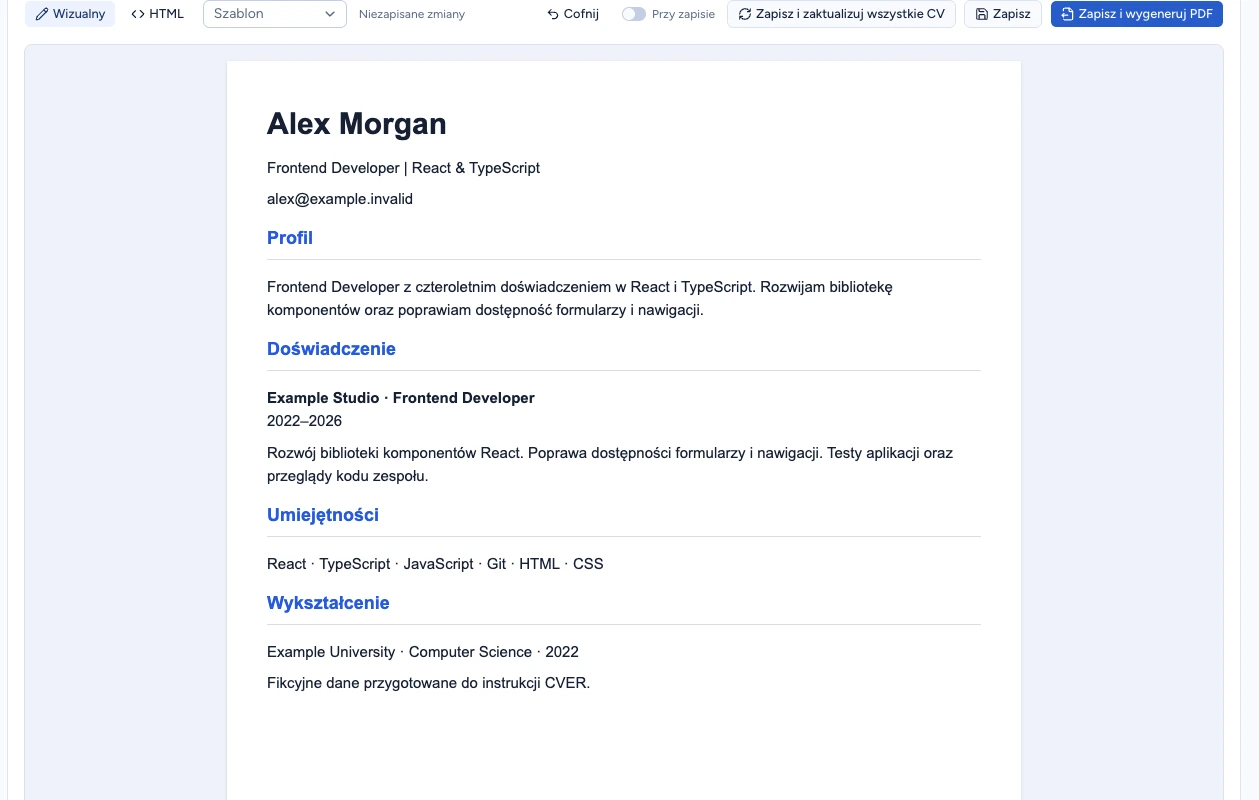 Poprawiony profil CV, wyłączone Przy zapisie i oznaczenie Niezapisane zmiany